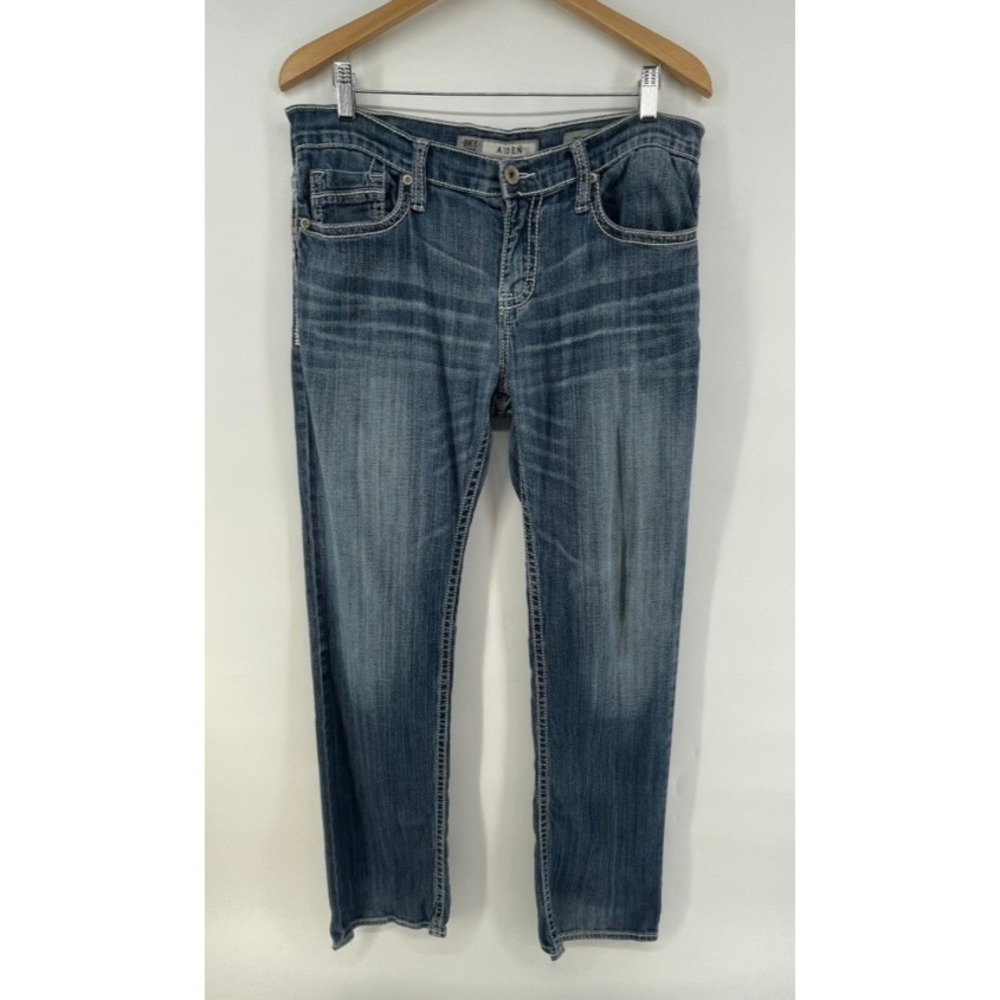 Buckle BKE Aiden Jeans‎ Men 33L *Fits 35x33 Bootcut Blue Low Rise Whiskered